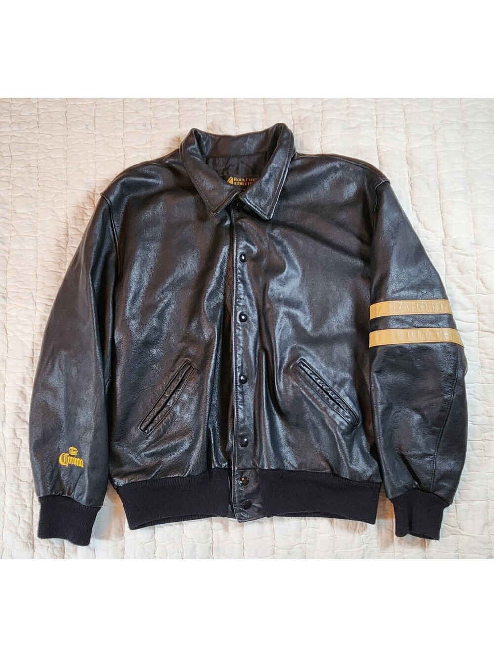 VTG Corona Bomber Jacket Rock Creek Athletics USA Wool Leather Like Finish Large